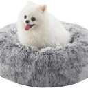 23 inches Donut Dog Bed for Small Dogs - Calming Washable Round Puppy Bed with Removable Cover, Fluffy Plush Pet Bed for Cats & Dogs, Fits up to 25 lbs Pets (Dark Grey,Small)
