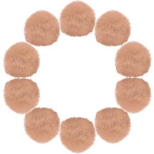 uxcell 3.5 Inch Faux Fur Pom Pom Balls, 10 Pcs Khaki Fluffy Soft Faux Fur Pom Poms for Hats with Elastic Loop for DIY Knitting Hats Keychain Scarves Gloves Bags Shoes Accessories