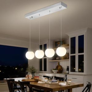 ykolupty Modern Kitchen Island Lighting Linear Chandeliers for Dining Room 4-Light Glass Globe Hanging Pendant Light Rectangular Chandeliers for Living Room Hallway Bedroom