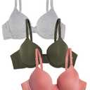 3 Pack Fruit of the Loom Women's Smooth Cotton T-Shirt Bra-Ultra-Soft, Flexible, and Invisible Under Tees, Desert Dusk/Grey Heather/Olive, Size 38D
