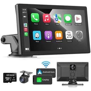 9-Inch CarPlay Screen for Car, Portable Car Stereo with Dual Dash Cam, Bluetooth, CarPlay, Backup Camera, Touchscreen, Android Auto & Wide Angle Lens
