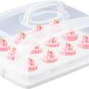 FEOOWV 2in1 Cupcake Carrier and Cake Keeper with Lid, Rectangle Pie Carrier,Large Portable Storage Container for Storing 12 Cupcakes or 1 Large Cake (White)