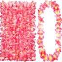 24 Counts Hawaiian Leis Necklace Tropical Flower Lei Floral Luau Party Decorations Hawaiian Flower Luau Necklaces Hula Dance Garland Headbands for Beach Birthday Wedding Party(Pink)