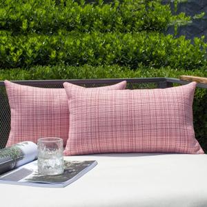 Kevin Textile Pack of 2 Decorative Outdoor Waterproof Pillow Covers Valentines Day Garden Cushion Sham Throw Pillowcase Shell for Gifts Patio Tent Couch 12x20 Inch Pink