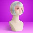 Colorful Bob Blonde Wig With Bangs  Short Wigs with Adjustable Straps, Straight Synthetic Fiber Bob Wig for Women Megan Mg3an 2.0 AI Doll Look Cosplay Halloween Costume Party