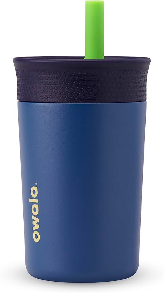 Owala Kids Insulation Stainless Steel Tumbler with Spill Resistant Flexible Straw, Easy to Clean, Kids Water Bottle, Great for Travel, Dishwasher Safe, 12 Oz, Navy and Blue (Home Base)
