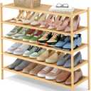 Smiry Bamboo Long Shoe Rack, 5 Tier Shoe Organizer for Entryway & Closet, Stackable Free Standing Storage Shelf for Shoes, Bags & Plants, Natural