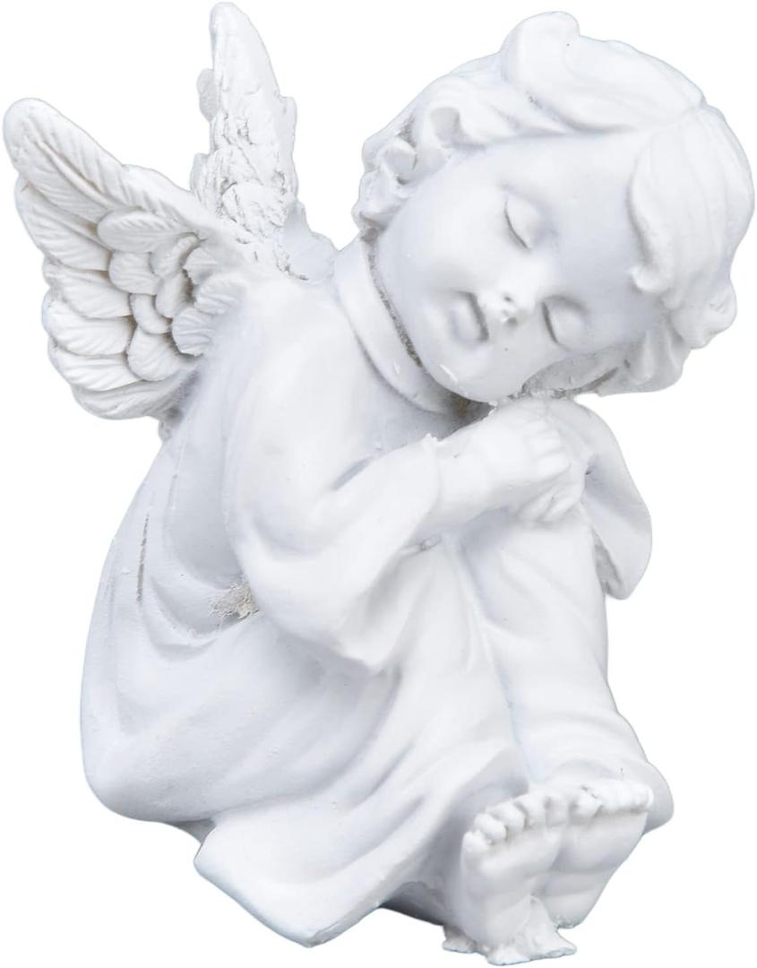 Joyzan Cherub Statue, Resin Lovely White Baby Figurines Angel Garden Memorial Decoration Indoor Outdoor Adorable Sculptures Countertop Shelves Bedside Table Lawn Gazebo Deck Patio Porch Home 2.4*2.2in