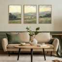 Large Vintage Green Grey Landscape Framed Canvas Wall Art Set,Abstract Rustic Countryside Forest Wall Decor,Retro Oil Painting Wilderness Artwork for Living Room,Bedroom,Farmhouse-16 x24 x3