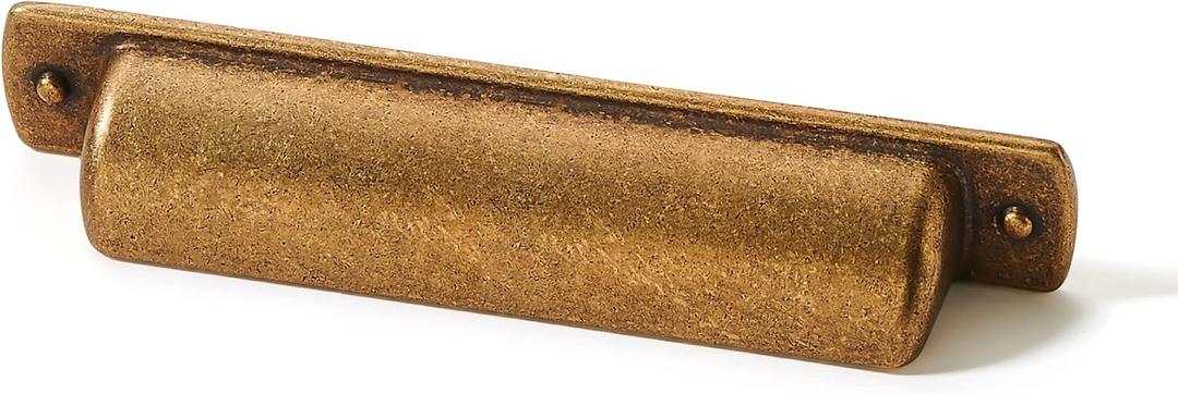 Khtumeware 2 Pack 3-3/4"(96mm) Vintage Drawer Pulls Antique Brass Cabinet Bin Cup Pulls Kitchen Hardware Aged Gold Bronze Cabinet Handles Drawer Handles Knobs.