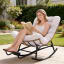 COMHOMA Outdoor Rocking Papasan Chair, Oversized Wicker Patio Rocker, Indoor Comfy Wicker Reading Lounge, Bed-Like Comfort Egg Chair for Bedroom,Balcony, Porch, Garden, Beige, Large