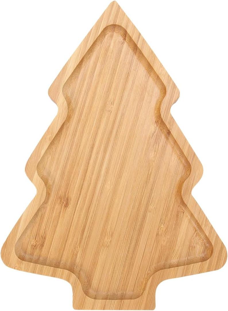 Cabilock Christmas Tree Serving Platter Tray, Bamboo Cheese Charcuterie Board, Cartoon Christmas Tree Shaped Dining Plate Snack Plate Xmas Decoration, Charcuterie Boards for Holiday Thanksgiving