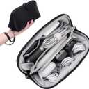FYY Travel Cable Organizer - 8 Compartments Lightweight Water Resistant Tech Pouch with Wrist Strap Portable Electronic Accessories Case for Cord Charger Storage for Travel Home Office Black (Medium)