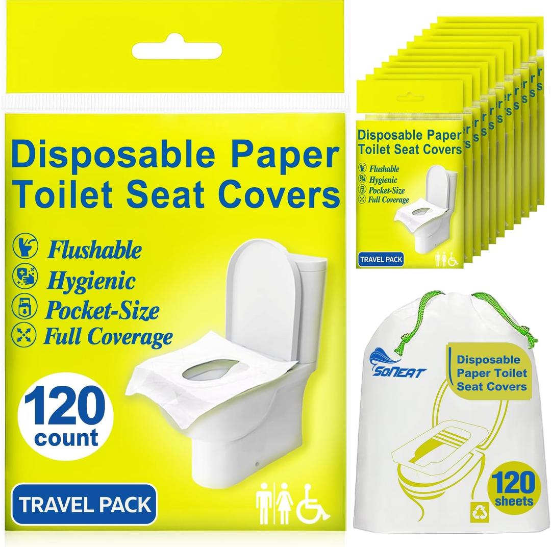 Disposable Toilet Seat Covers - 120 Sheets of XL Flushable Toilet Seat Covers for Potty Training, Travels and Public Restrooms - Paper Toilet Seat Covers for Kids and Adult, 18" X 15", 12 Packs