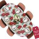 Covers For The Home Deluxe Elastic Edged Flannel Backed Vinyl Fitted Table Cover - Christmas Flower Pattern - Round Oblong Oval - Fits Tables up to 48" W x 68" L