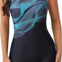 ATTRACO Unitard Swimsuit for Women One Piece Shorts Swimsuit Woman Full Body Swimsuits for Women Small