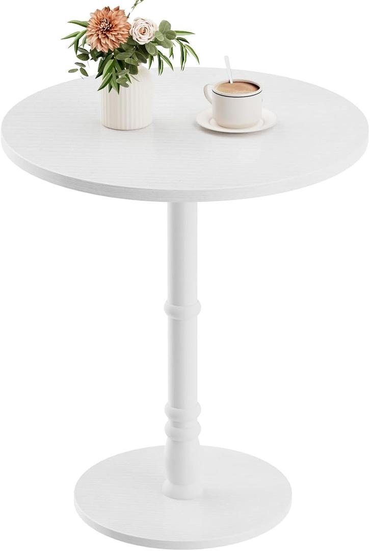 Homleke 16" Round Side Tables, Solid Wood Pillar with Wood Top & Base, Small Drink Accent Table for Living Room, Bedroom, Sofa & Office, Easy Assembly, White