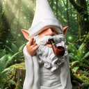 Leverse Smoking Wizard Dwarf Garden Gnome Statue with Middle Finger Decor, 5.9 Inch Funny Resin Outdoor Decoration for Patio, Lawn, Yard and Home, Great Gift for Easter, Halloween and Christmas