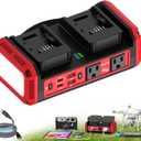 350W Pure Sine Wave Power Inverter Compatible with Milwaukee 18V Battery, DC 18V to AC 120V Inverter, 7A Fast Charger & 2 AC Outlet, 2 USB Ports & 2 Type-C Ports, 600LM LED Work Light (No Battery) (Red)