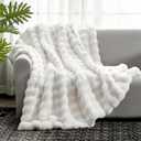 Cozy Bliss Faux Fur Throw Blanket for Couch, Fuzzy Soft Plush Thick Bubble Blanket for Sofa Bedroom Living Room, 60 * 80 Inches Cream White