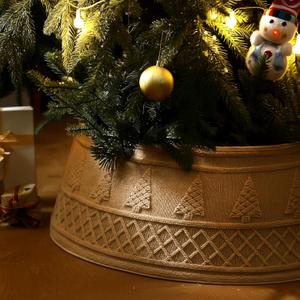 28 Inch Christmas Tree Collar, Neutral Chunky Cable Knit Tree Base Cover Ring Skirt, Rustic Farmhouse Basket Collar for Xmas Home Office Holiday Decor, Fits 4-6 ft Trees(Coffee)