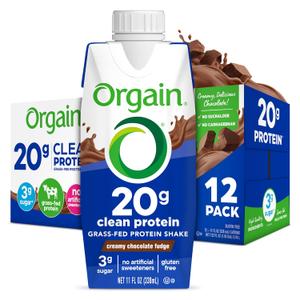 Orgain Clean Protein Shake, Grass Fed Dairy, Creamy Chocolate Fudge - 20g Whey High Protein, Kosher, Ready to Drink, Low Net Carbs, Gluten Free, No Soy Ingredients, 11 Fl Oz (Pack of 12) (EXP 08/17/26)