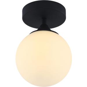 KCO Lighting Mid Century Modern Semi Flush Mount Ceiling Light Fixture White Globe Flush Mount Ceiling Light Farmhouse Black Ceiling Light Milk Glass Hallway Close to Ceiling Light