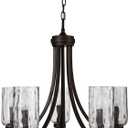 allen + roth Latchbury 23.73-in 5-Light Aged Bronze Craftsman Textured Glass Shaded Chandelier