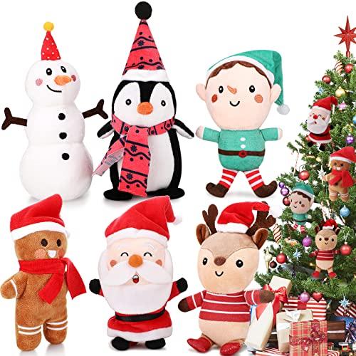 HyDren 6 Pcs Christmas Plush Set Christmas Tree Ornaments Set Mini Christmas Ornaments Snowman Elk Gingerbread Man Santa Elf Stuffed Animals for Christmas Party Gift Favors