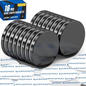 16 Pack Disc Magnets, Black Round Magnets, Magnetic Discs with Adhesive Backing, Adhesive Magnetic Buttons, Adhesive Magnet for Fridge, Office, Home, Garage,Refrigerator