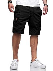 Comdecevis Mens Casual Cargo Shorts Cotton Drawstring Classic Cargo Stretch Short with 6 Pockets (Small, Black)
