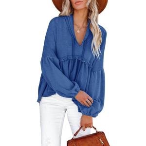 Limerose Womens Tunic Top Casual Long Sleeves Peplum Babydoll Ruffle Knit Hoodies Pullover  Large