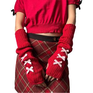 Women's Cute Y2K Arm Warmers Kawaii Knitted Arm Sleeve Gothic Punk Style Fingerless Sleeve for Women