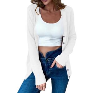 SVALIY Cardigan Sweaters for Women Lightweight Open Front Sweater Knit Long Cardigans Button Fall Outfits (Large, White)