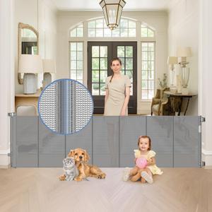 Reinforced bottom 90 Inch Extra Wide Baby Gate for Large Openings Retractable Baby Gates Extra Wide Upgraded Spring Retractable Dog Gate for Doorways Extra Wide Adjustable Bracket Retractable Pet Gate (33" Tall x 90" Wide With Reinforced Strip, Gray)