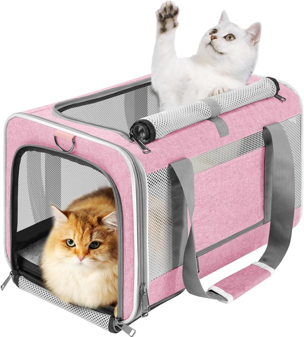 GAPZER Top Open Pet Carrier Big Maine-Coon Cat 17 lbs, Ventilated Cloth Travel Kitty Soft Sturdy Carrying Crate Vet Visit, Toy-Breed Dod Carry Bag Puppy 10lbs, Pet Cages Chihuahuas Mini Dog Needs Pink