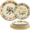 ceiba tree 48 Pack Christmas Paper Plates 24 Pcs 9" Disposable Paper Dinner Plates 24 PCS 7" Dessert Plates Christmas Holly Dinnerware Set for 24 Guests Party Supplies