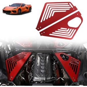 Sekhyna Engine Bay Panel Cover Trim Compatible with Chevrolet Corvette C8 Stingray 2020-2024 Aluminum Alloy 2PCS Engine Compartment Left Right Protection Leakproof Cover Trim Accessories (Red)