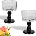 Set of 2 Vintage Embossed Footed Glass Dessert Bowls  Elegant and Durable Serveware for Ice Cream, Trifle, Salad, Candy, and Cake, Perfect for Home, Parties, and Weddings (Black)