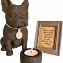 French Bulldog Keepsake Urn Pet Memorial Sculpture with Candle & Ritual Kit Holds Dog Ashes Wood Look Biobased Material Remembrance Gift for Loss of Pet