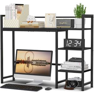 Snughome Desk Shelf, 38.6" Desk Hutch for Computer Monitor, Desktop Organizer Shelf, 4 Tier Desk Display Rack, Wood Desktop Bookshelf Storage Rack for Home Office Dorm, Black