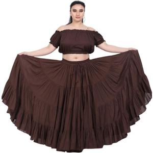 Wevez Women's Plus Size Maxi Skirt Gypsy 25 Yard Long Flowy Solid Color Cotton Renaissance Skirt 0X-3X