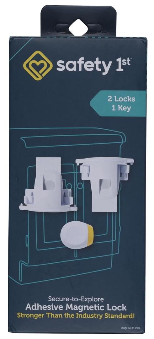 Safety 1st Adhesive Magnetic Cabinet Locks, Includes 2 Child Locks for Cabinets & Drawers, 1 Key, White