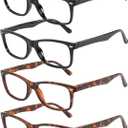 Przene Reading Glasses for Men Women Blue Light Blocking Readers Spring Hinges Lightweight Style Pack (Black,black,demi Brown,demi Brown)
