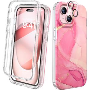 Diaclara Designed for iPhone 15 Case, Full Body Rugged Case with Built-in Touch Sensitive Anti-Scratch Screen Protector, with Camera Lens Protector for iPhone 15 6.1" (Gilt Pink)