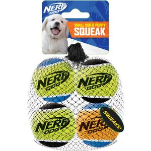 Nerf Dog Tennis Ball Dog Toys with Interactive Squeaker, Lightweight, Durable and Water Resistant, 1.75 Inches, For Small Breeds, Mixed Colors, 4 Count(Pack of 1)