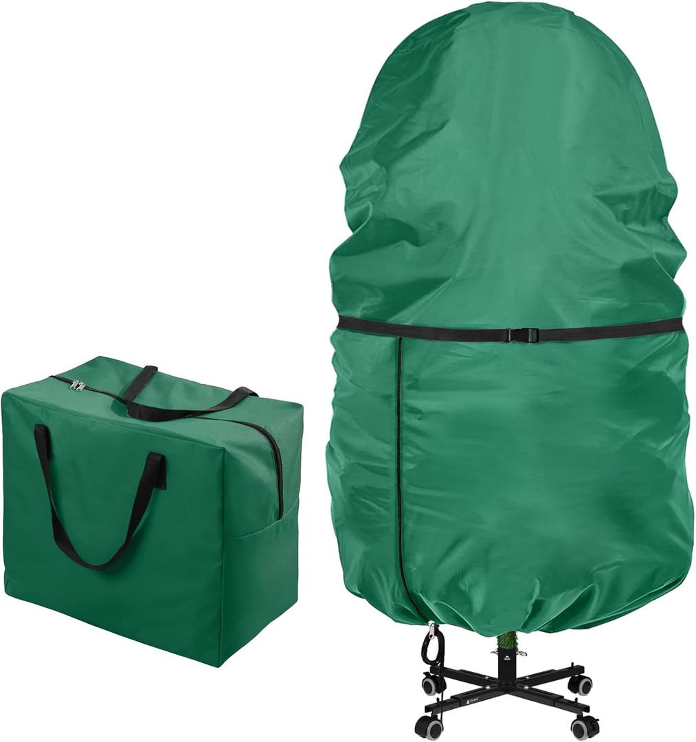 2 Pack Christmas Storage Bag  9 FT Upright Christmas Tree Bag and Christmas Ornament Storage bag  Christmas Tree Stand Cover with Drawstring, Zipper and Adjustable Straps (green, 9ft)