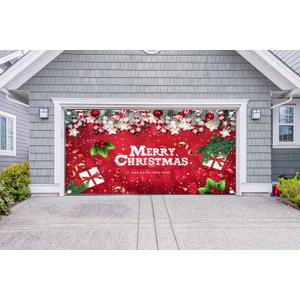 Lordearon Christmas Garage Door Banner Decoration Large Christmas Garage Cover for Indoor Outdoor Holiday Party Supplies, Red Ornaments Backdrop Sign 6X13 FT