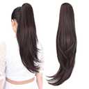 Ponytail extension,24" claw clip hair extensions ponytail Long straight Hair Extension Natural Looking Synthetic Hairpiece for Women Dark Brown