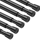 MEXAU 6PCS Small Tension Curtain Rod 27 to 38 Inch,Black Short Curtain Rods No Drilling,Loaded Expandable Spring Curtain Rods for Windows Kitchen,Closet,Cupboard,Door,Bookshelf
